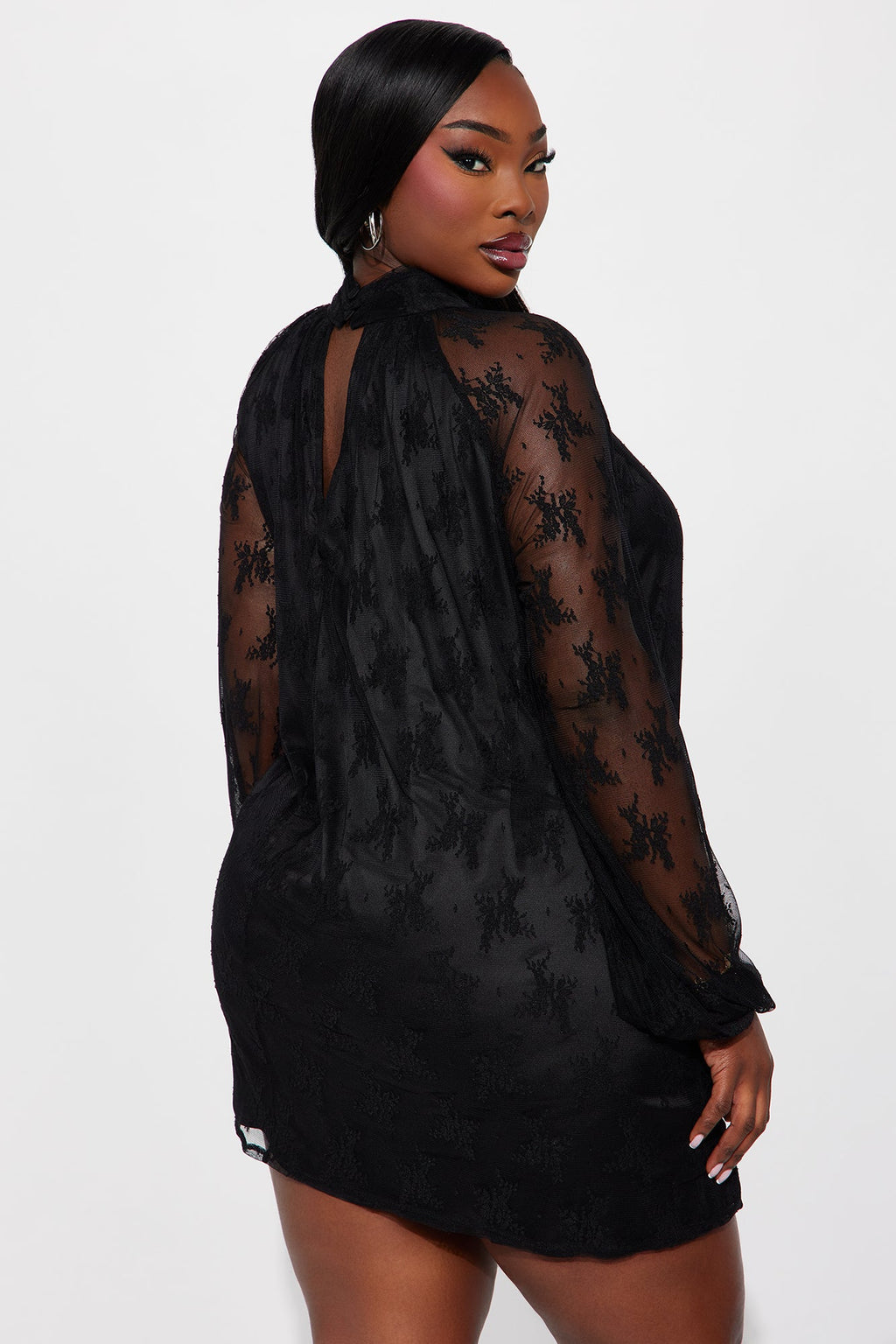 Maya Lace Long Sleeve Mini Dress - Black
