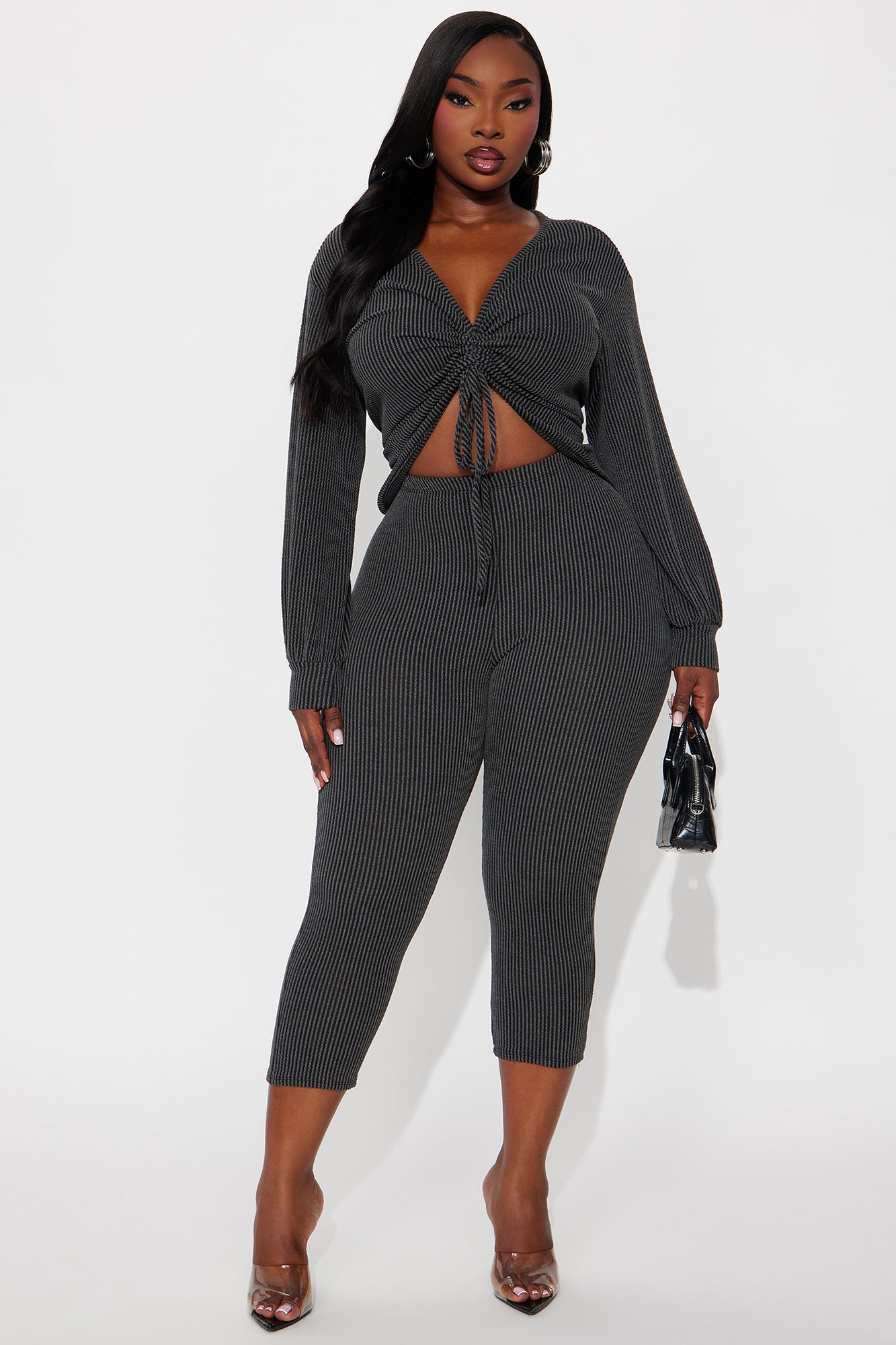 Jamie Ruched Capri Pant Set - Charcoal