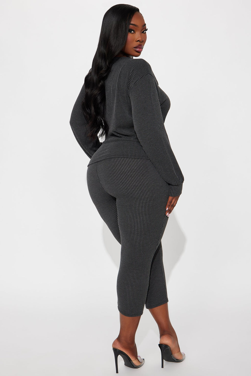 Jamie Ruched Capri Pant Set - Charcoal