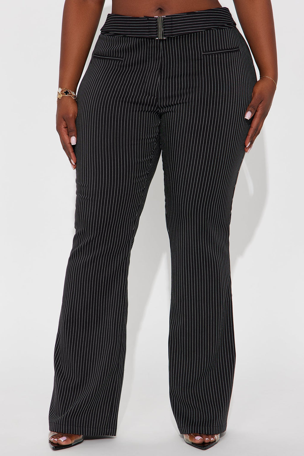 Giana Pinstripe Belted Trouser Pant 33″ - Black/White