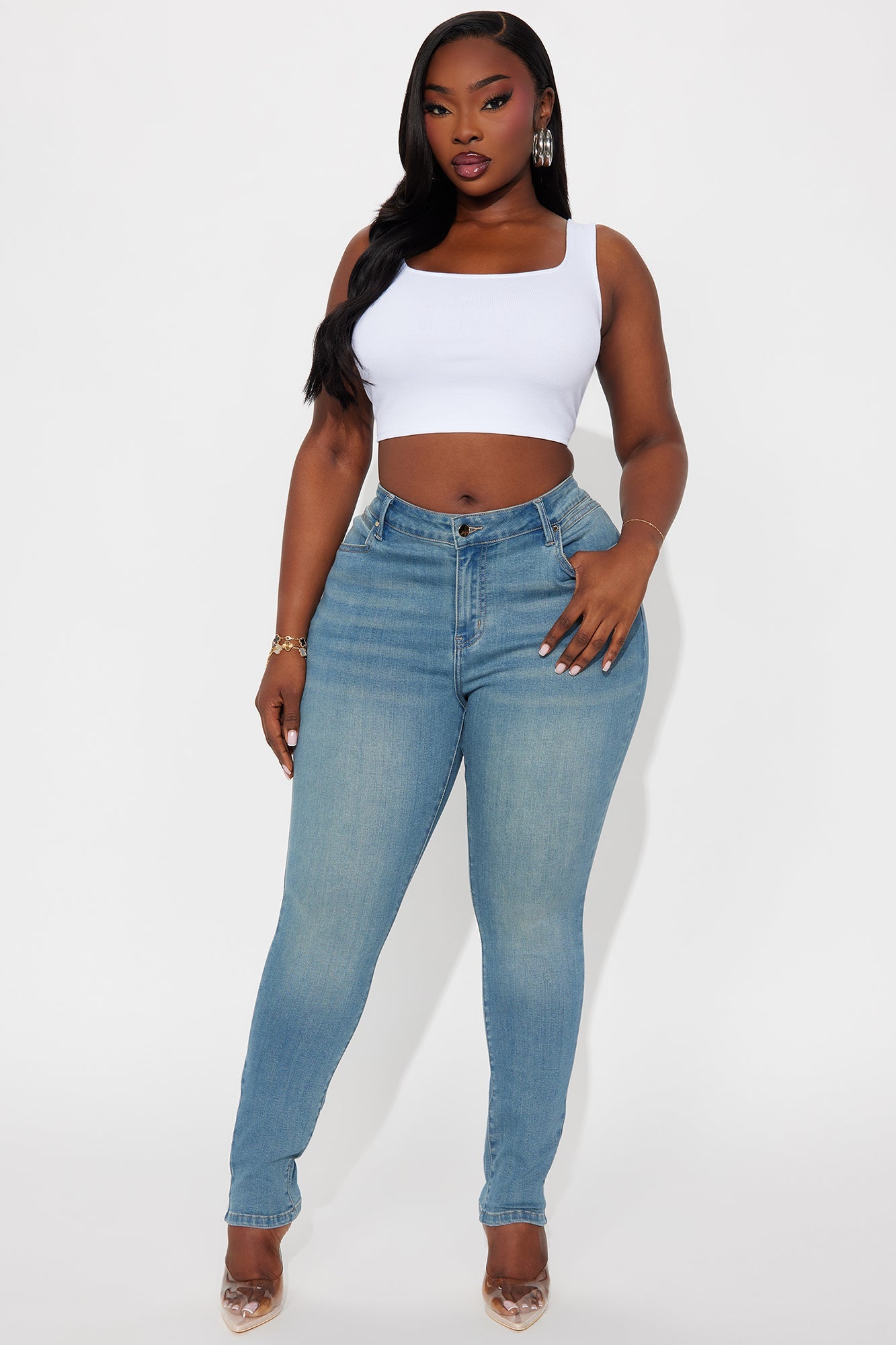 Do My Best Premium Low Waist Skinny Jeans - Vintage Wash