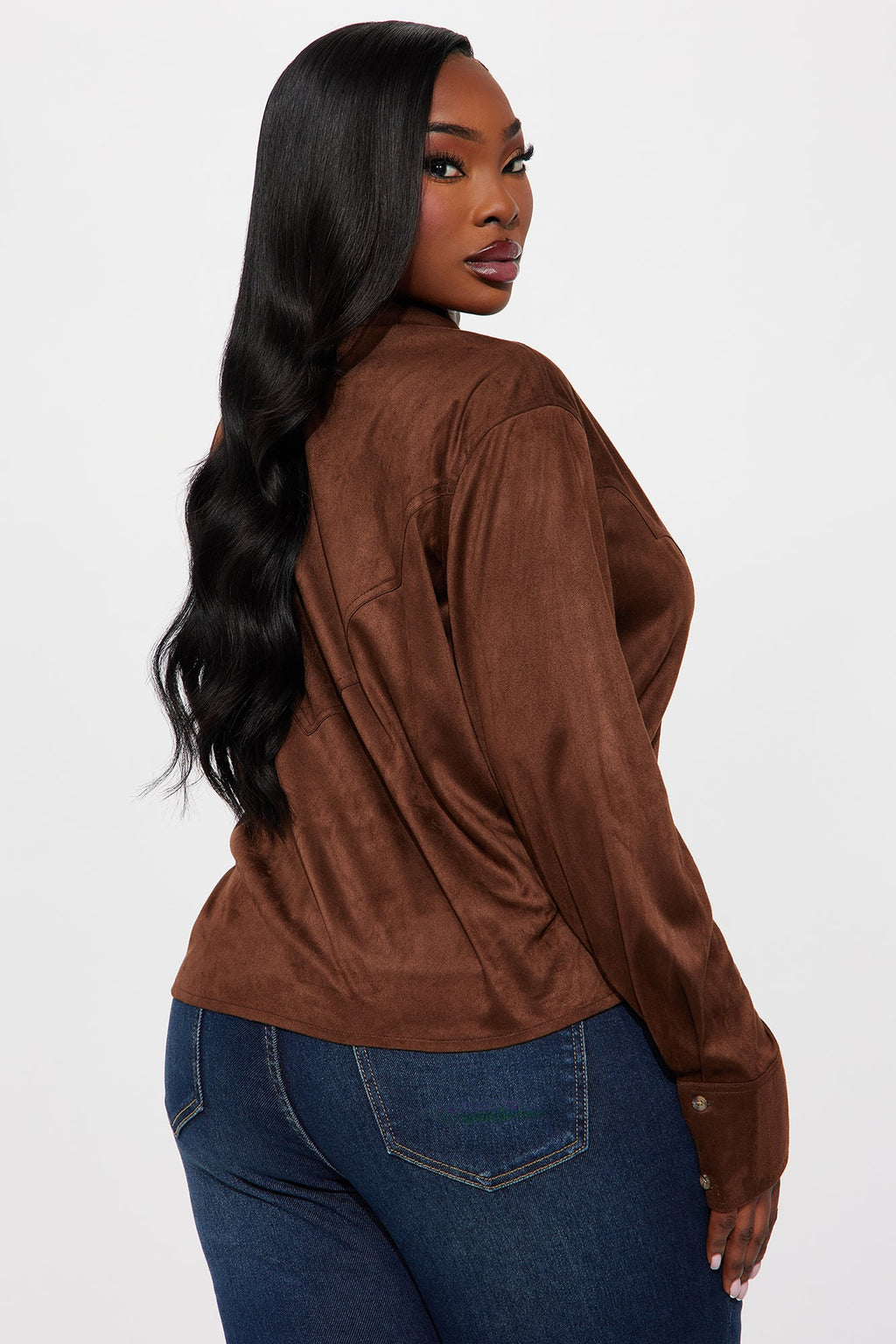 Giddy Up Faux Suede Shirt - Brown