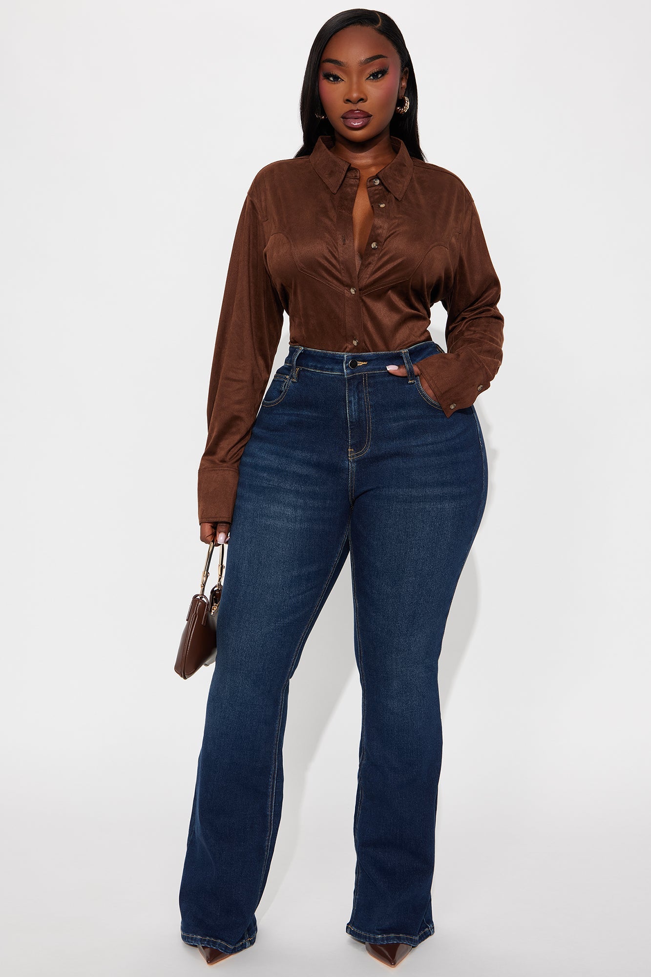 Giddy Up Faux Suede Shirt - Brown