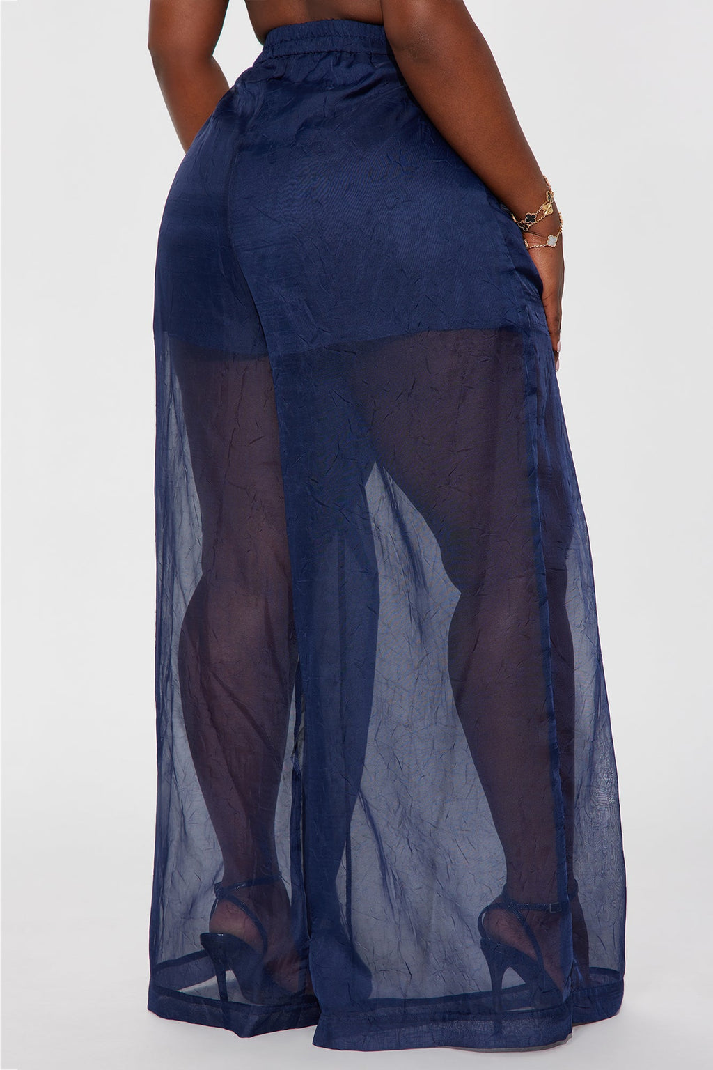 Hollie Wide Leg Organza Pant - Navy 