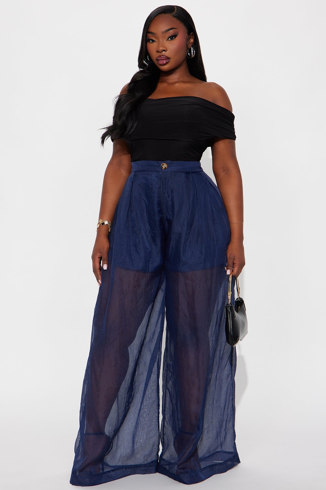 Hollie Wide Leg Organza Pant - Navy 