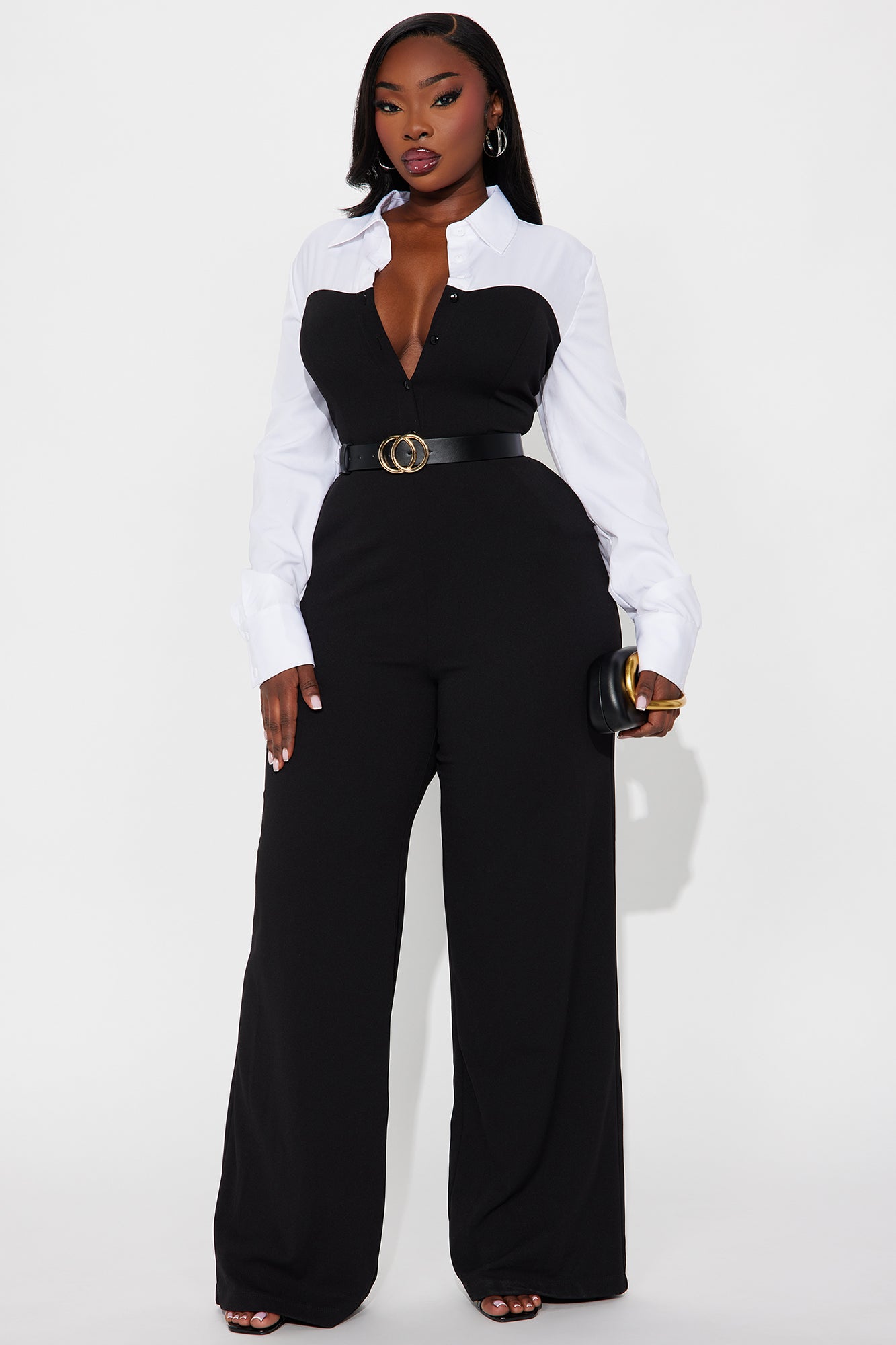 One More Look Wide Leg Jumpsuit - Black/White