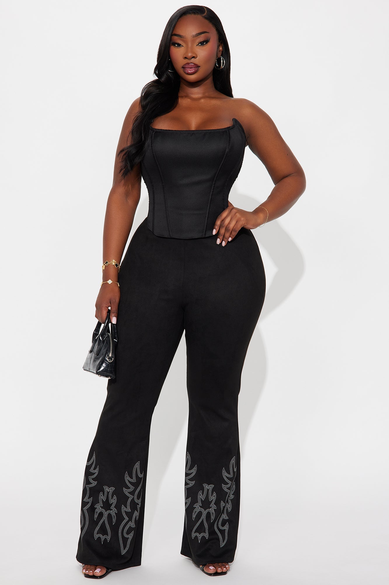 Southern Charm Faux Suede Flare Pant - Black