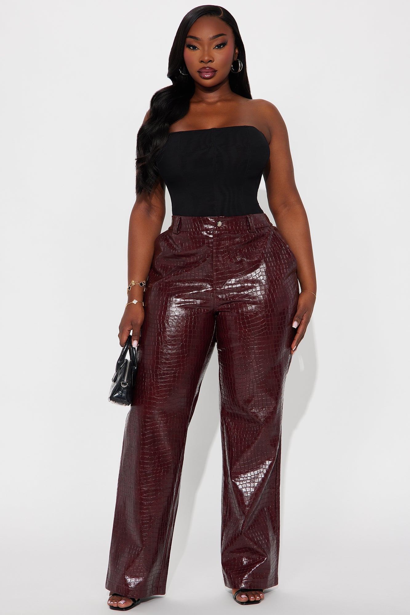 Gianna Faux Leather Straight Leg Pant - Burgundy