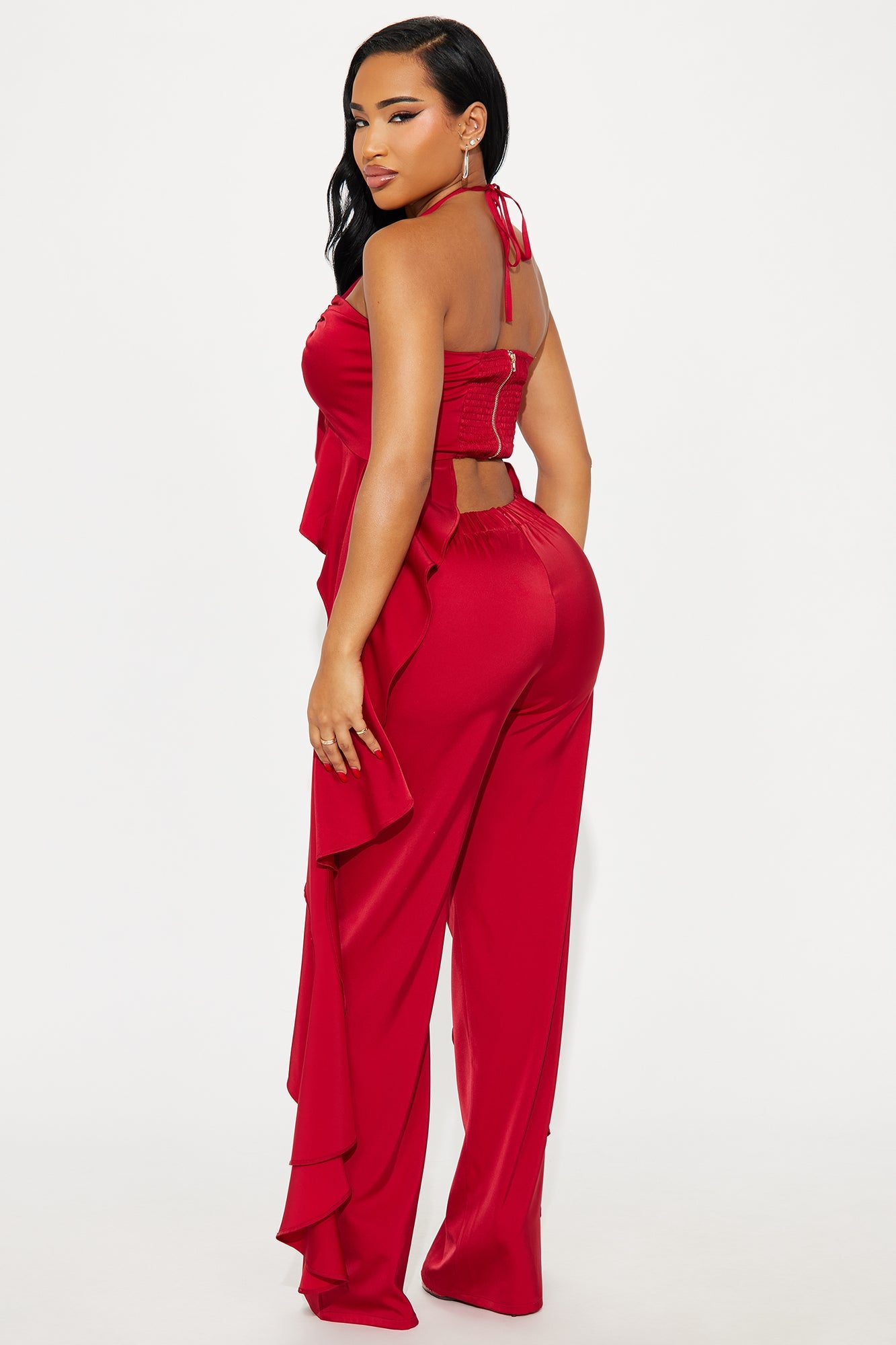 Crystal Shores Flowy Satin Pant Set - Wine