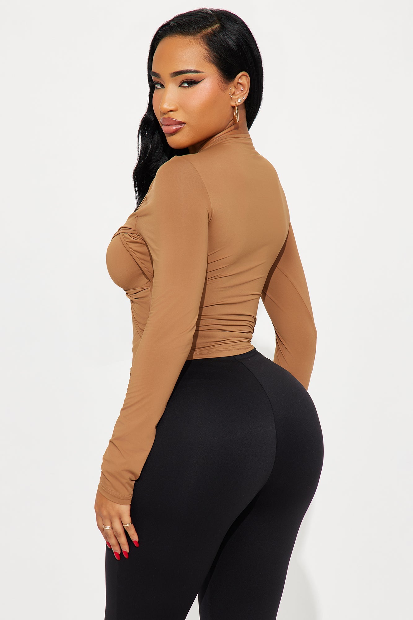 Take A Look Long Sleeve Top - Brown