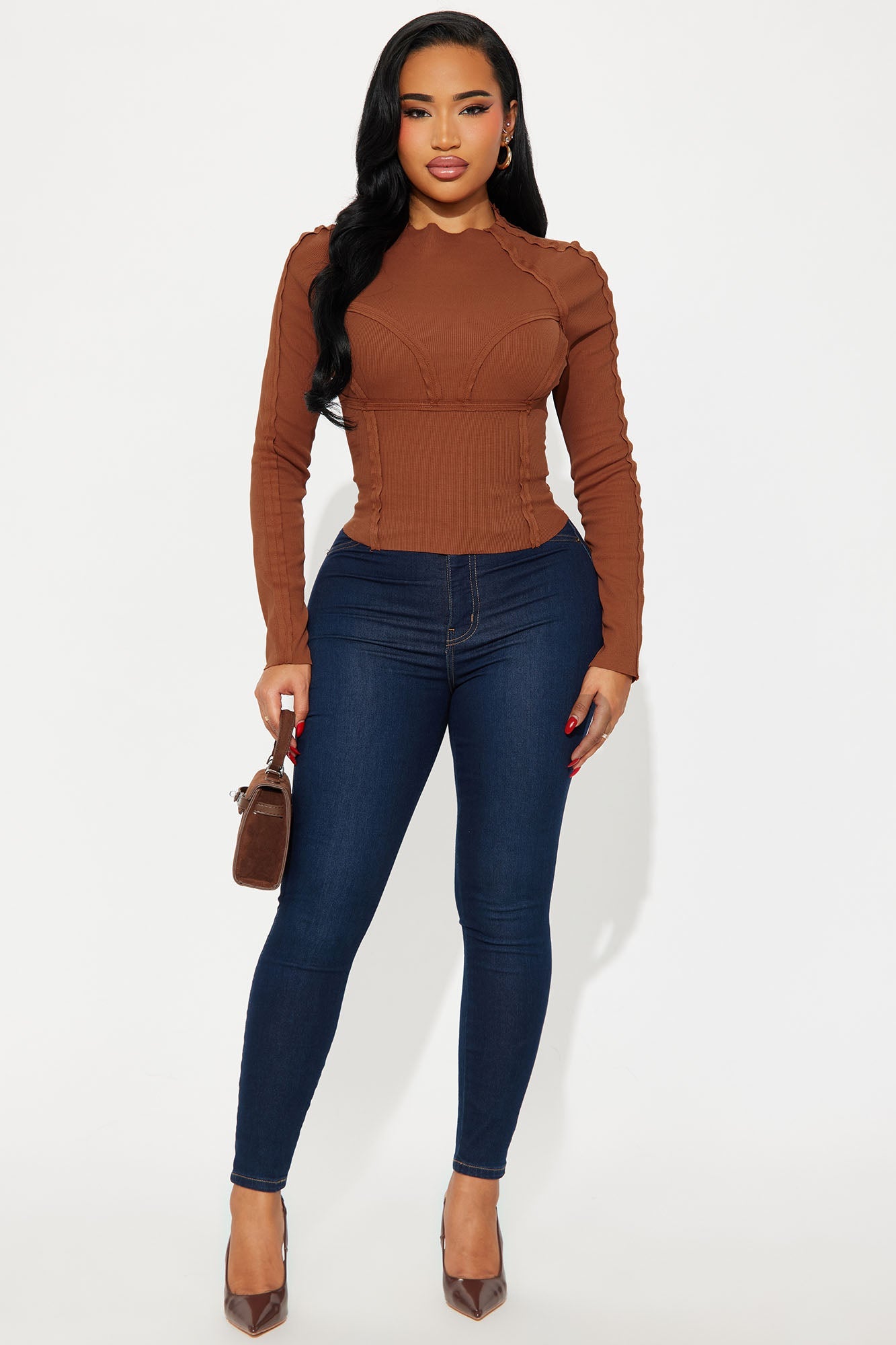 Camdyn Long Sleeve Ribbed Top - Coco