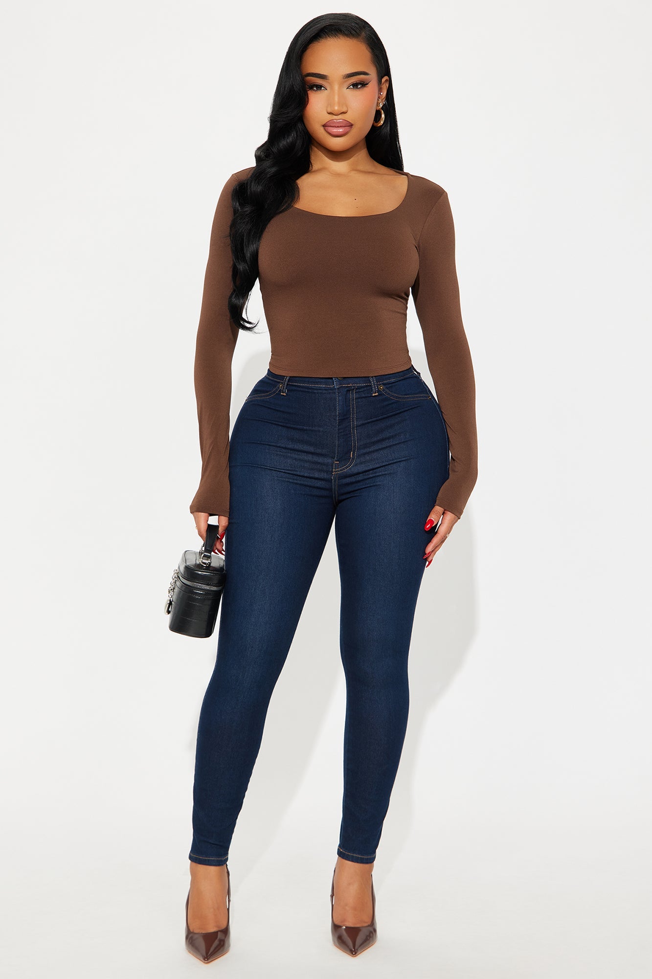 Blair Double Lined Seamless Long Sleeve Top - Brown