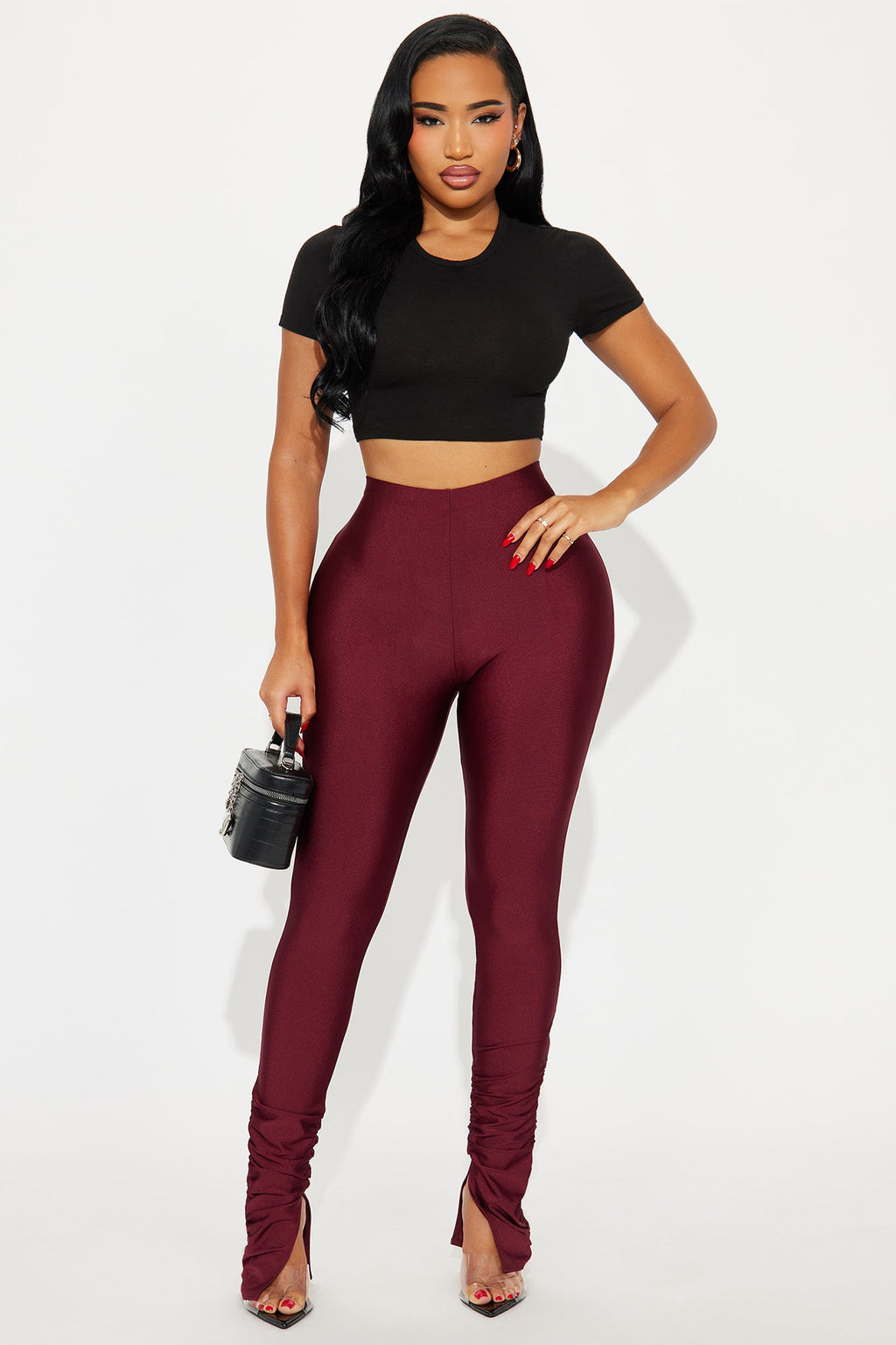 Always Confident High Rise Tricot Ruched Legging - Burgundy