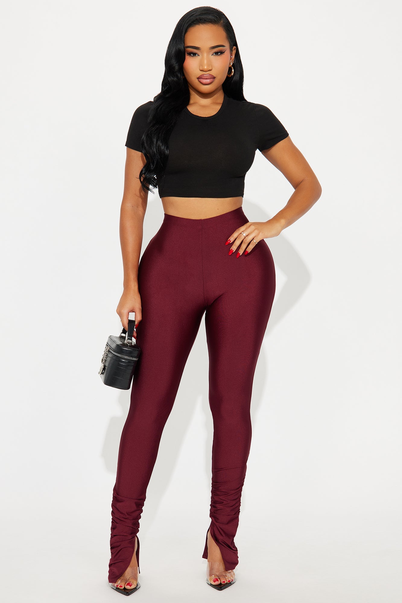 Always Confident High Rise Tricot Ruched Legging - Burgundy