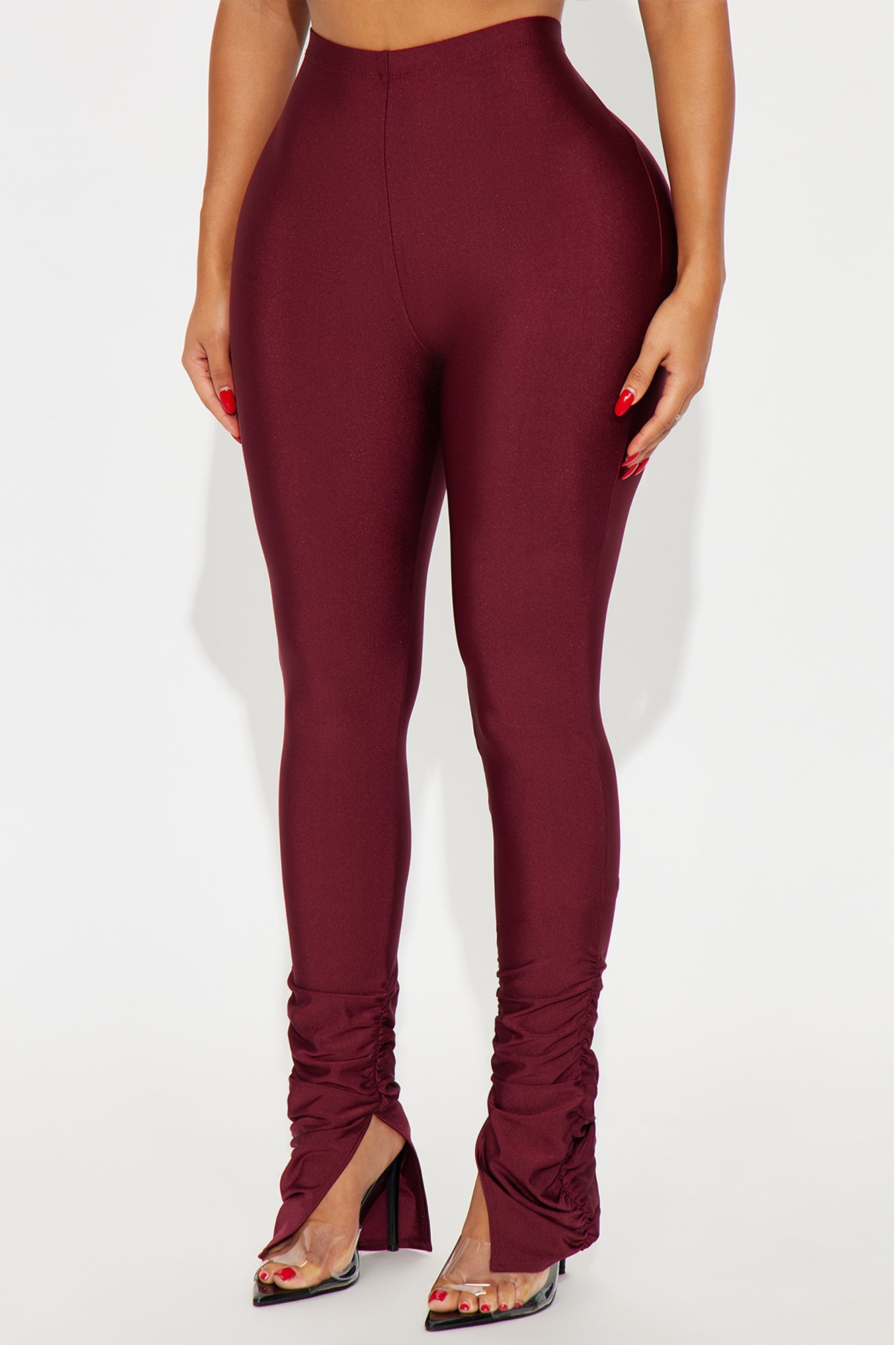 Always Confident High Rise Tricot Ruched Legging - Burgundy