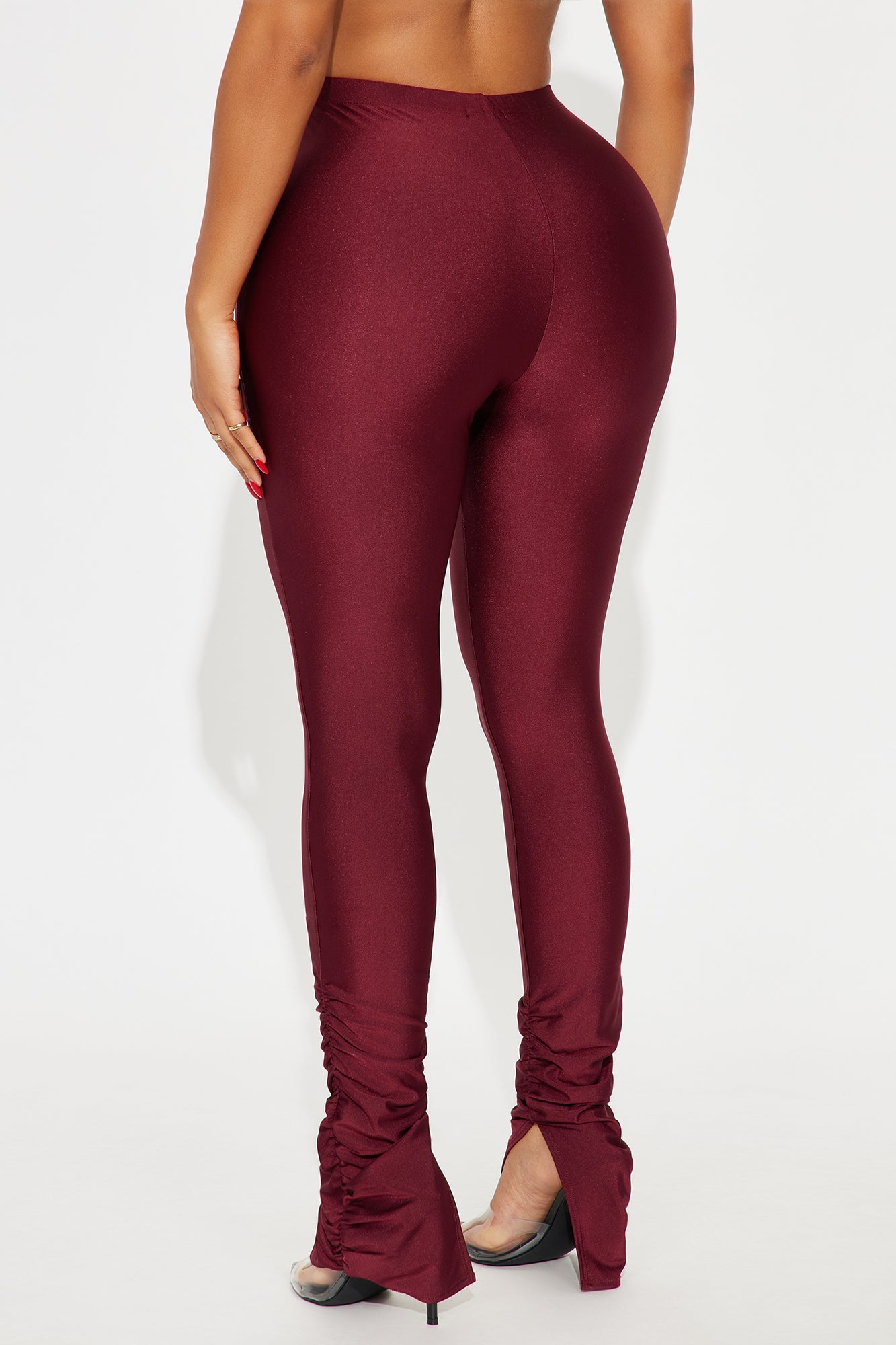 Always Confident High Rise Tricot Ruched Legging - Burgundy