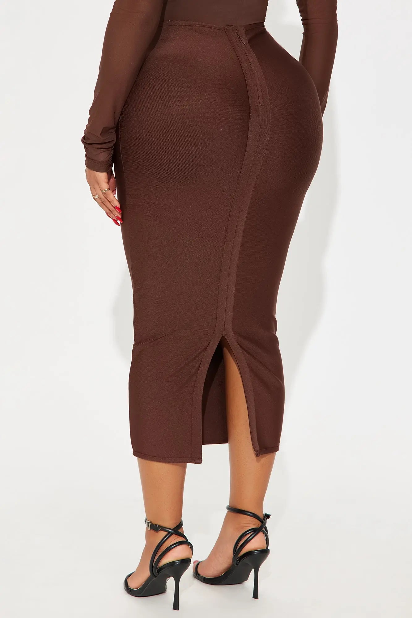 Camila Bandage Ankle Midi Skirt - Chocolate 