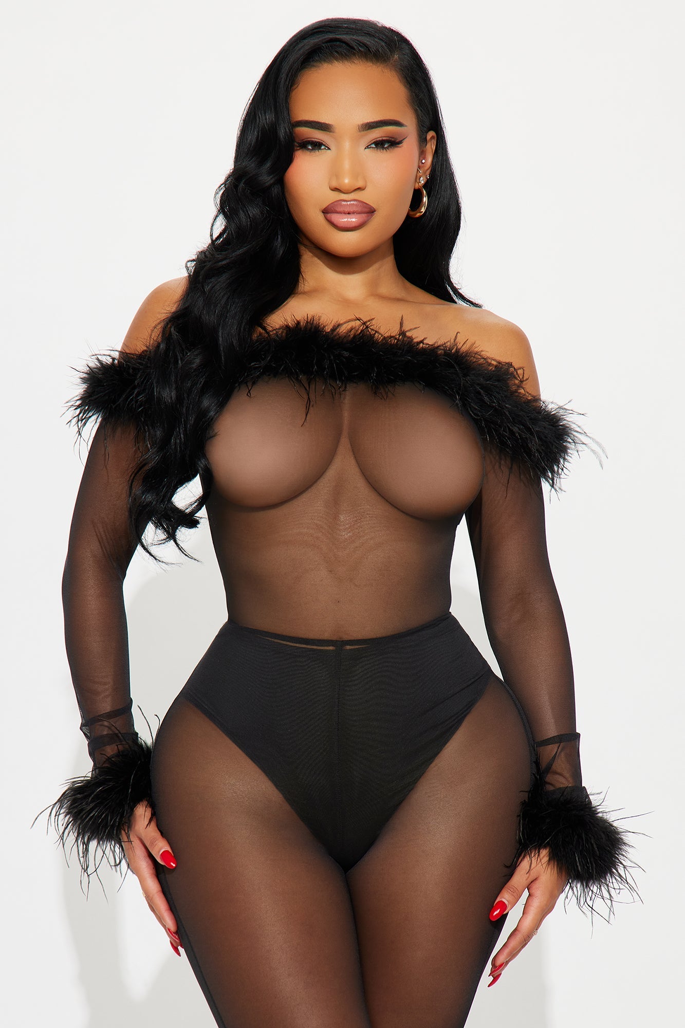 Faye Faux Feather Trim Jumpsuit - Black