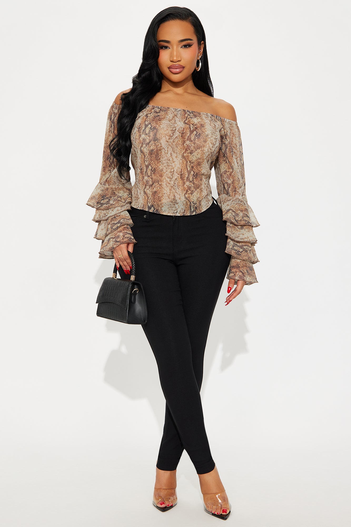 Only The Finest Ruffle Chiffon Blouse - Brown/combo