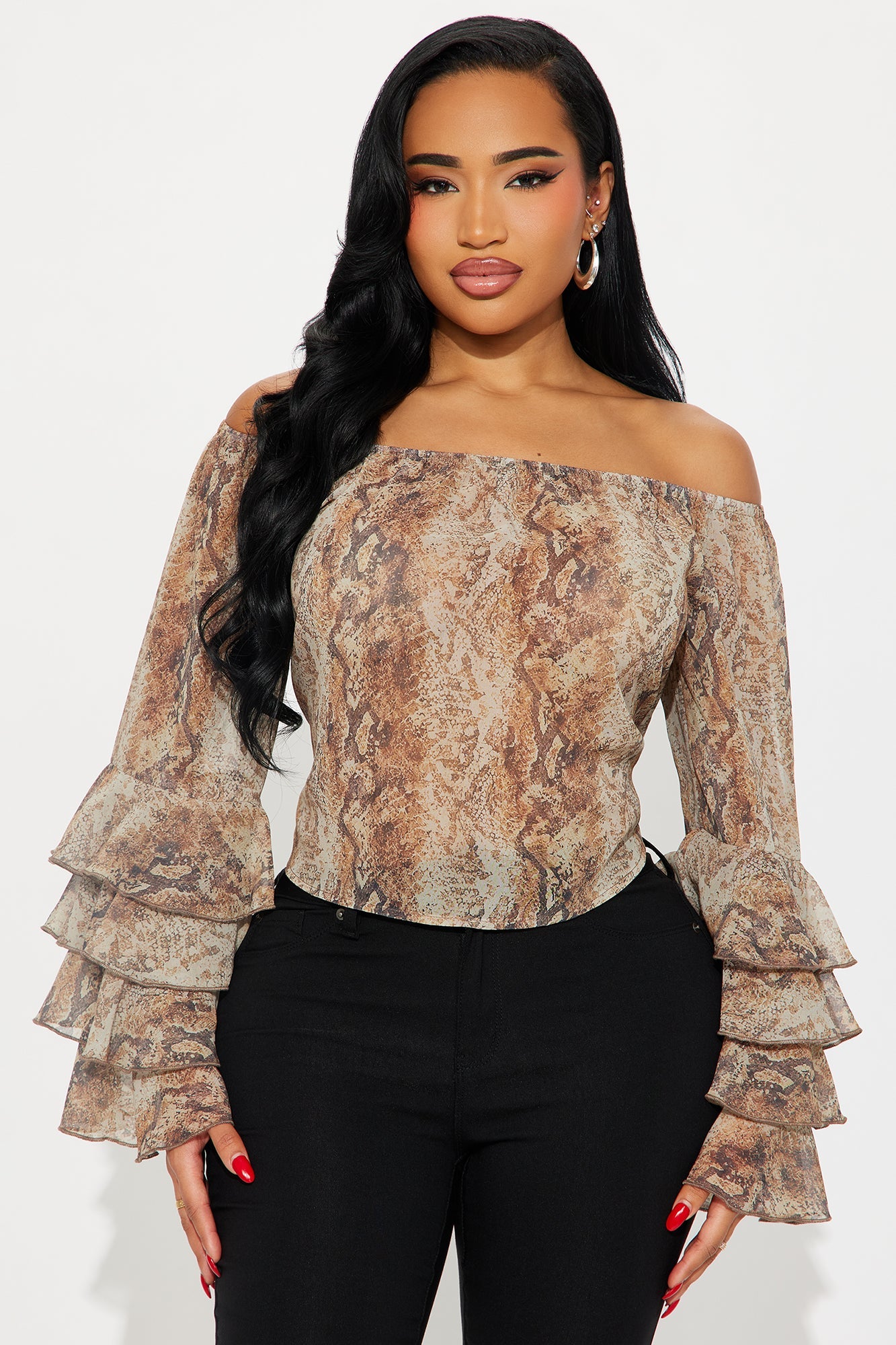 Only The Finest Ruffle Chiffon Blouse - Brown/combo
