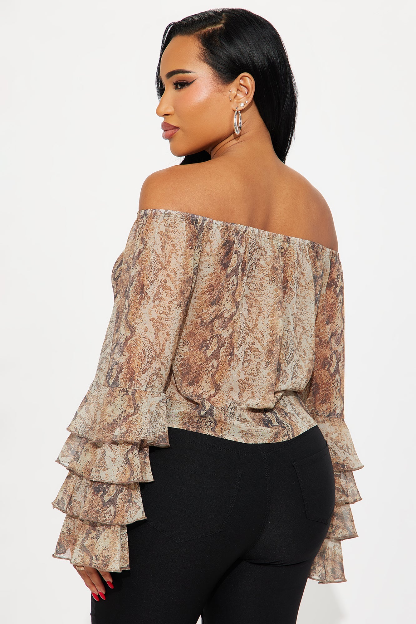 Only The Finest Ruffle Chiffon Blouse - Brown/combo