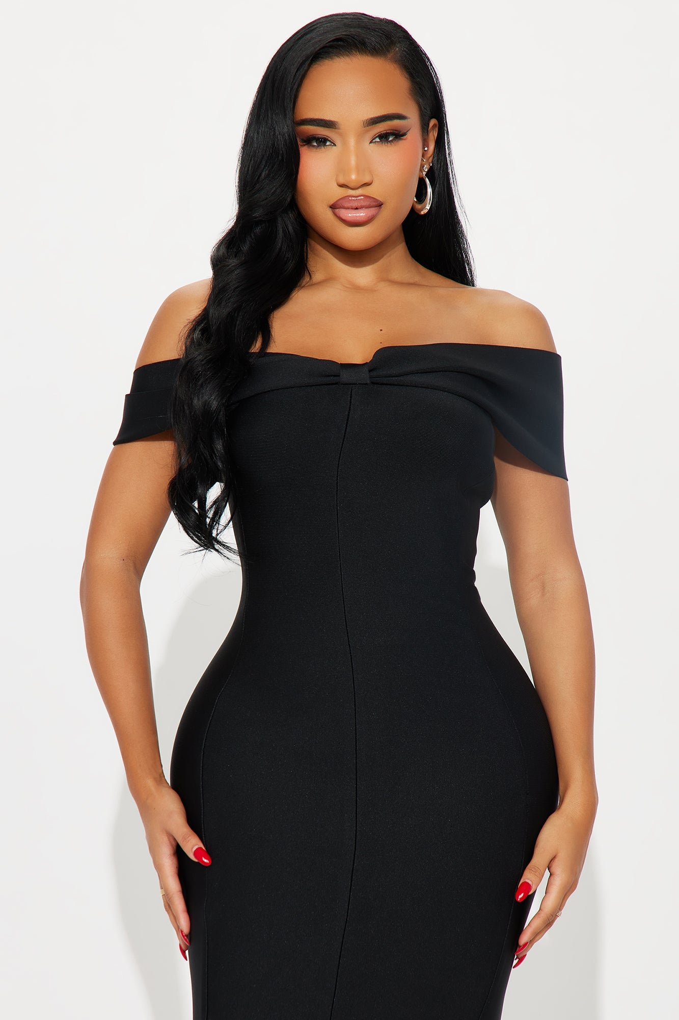 Brenda Mermaid Bandage Midi Dress - Black
