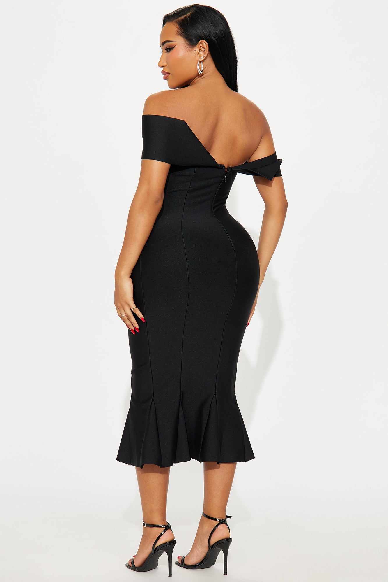 Brenda Mermaid Bandage Midi Dress - Black