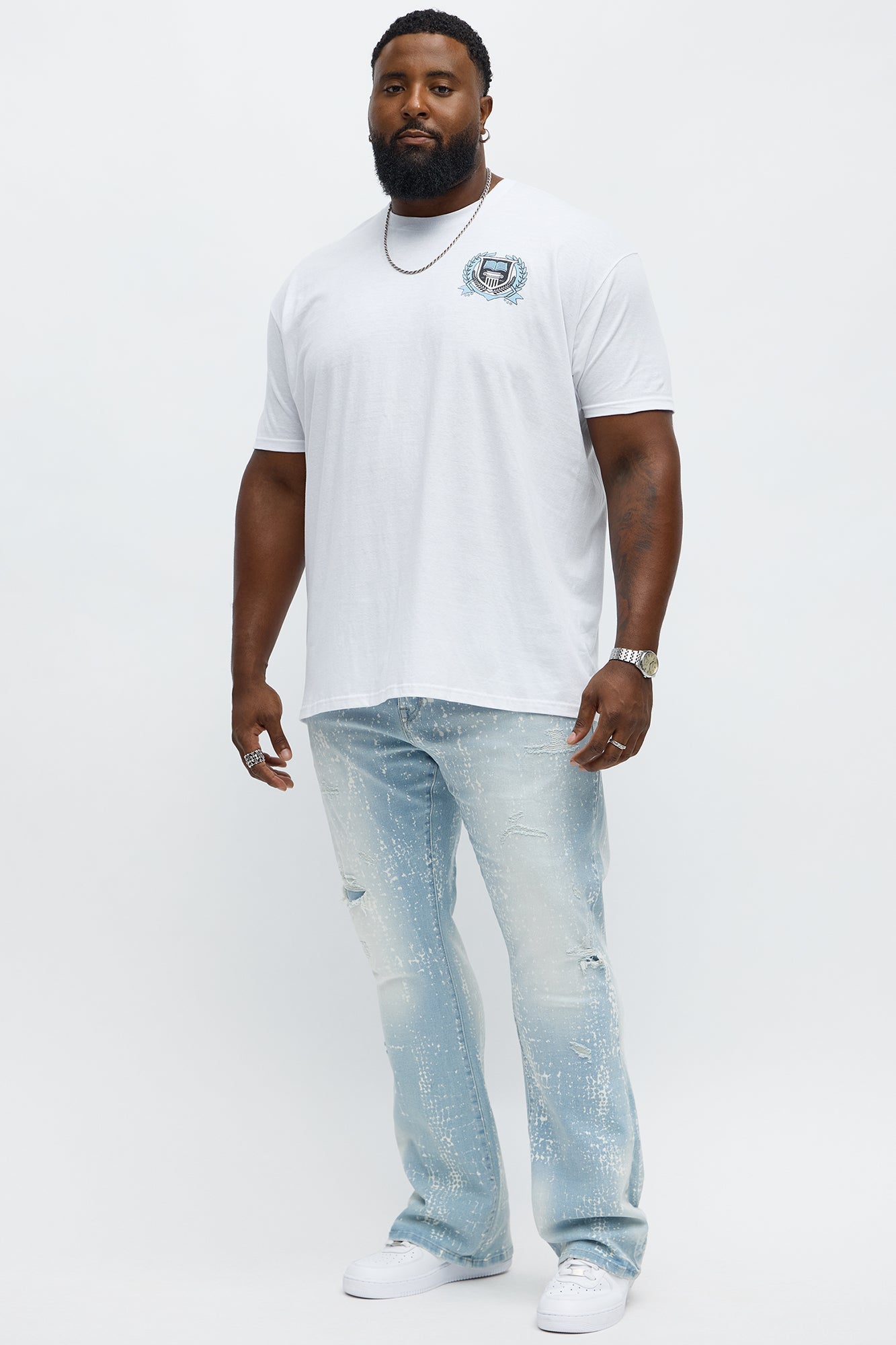Stacked Skinny Flare Bleach Croc Jean - Light Wash