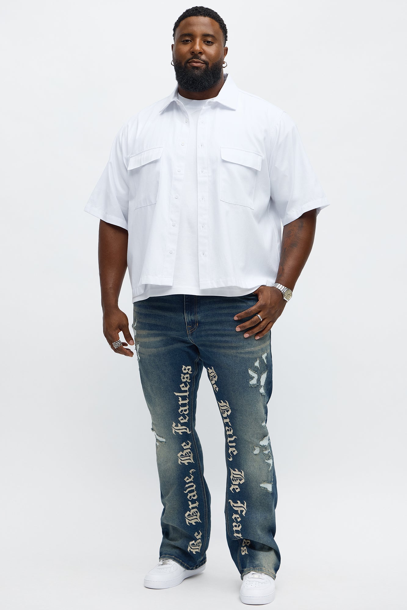 Stacked Skinny Flare Be Brave Be Fearless Embridered Jean - Dark Wash