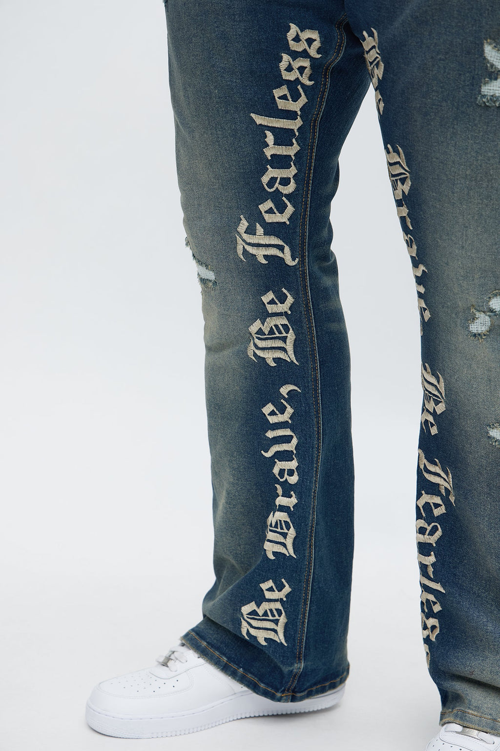 Stacked Skinny Flare Be Brave Be Fearless Embridered Jean - Dark Wash