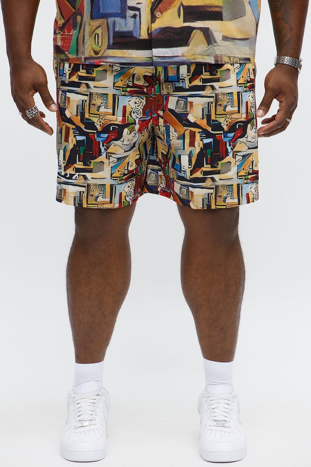 Relaxed Picasso A La Hummingbird  Shorts - Multi Color