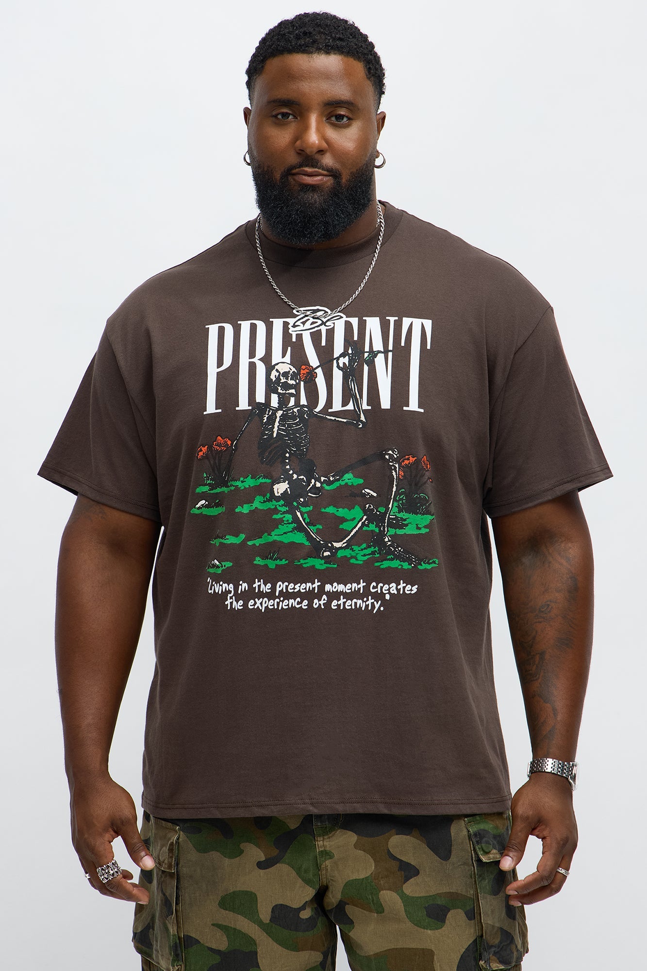 Stop Scrolling Be Present Short Sleeve Tee - Brown