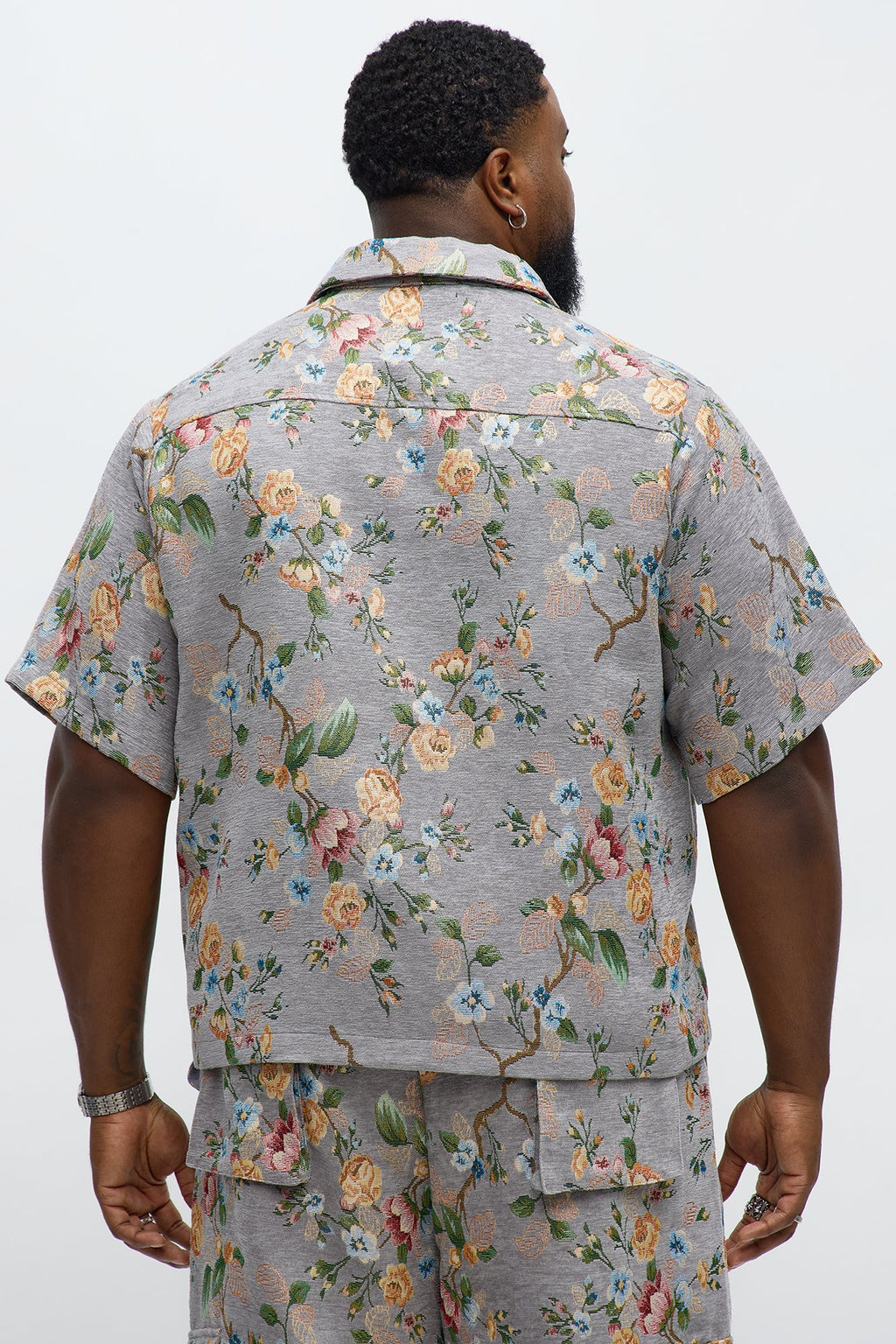 Cropped Blooming Button Up Shirt - Grey