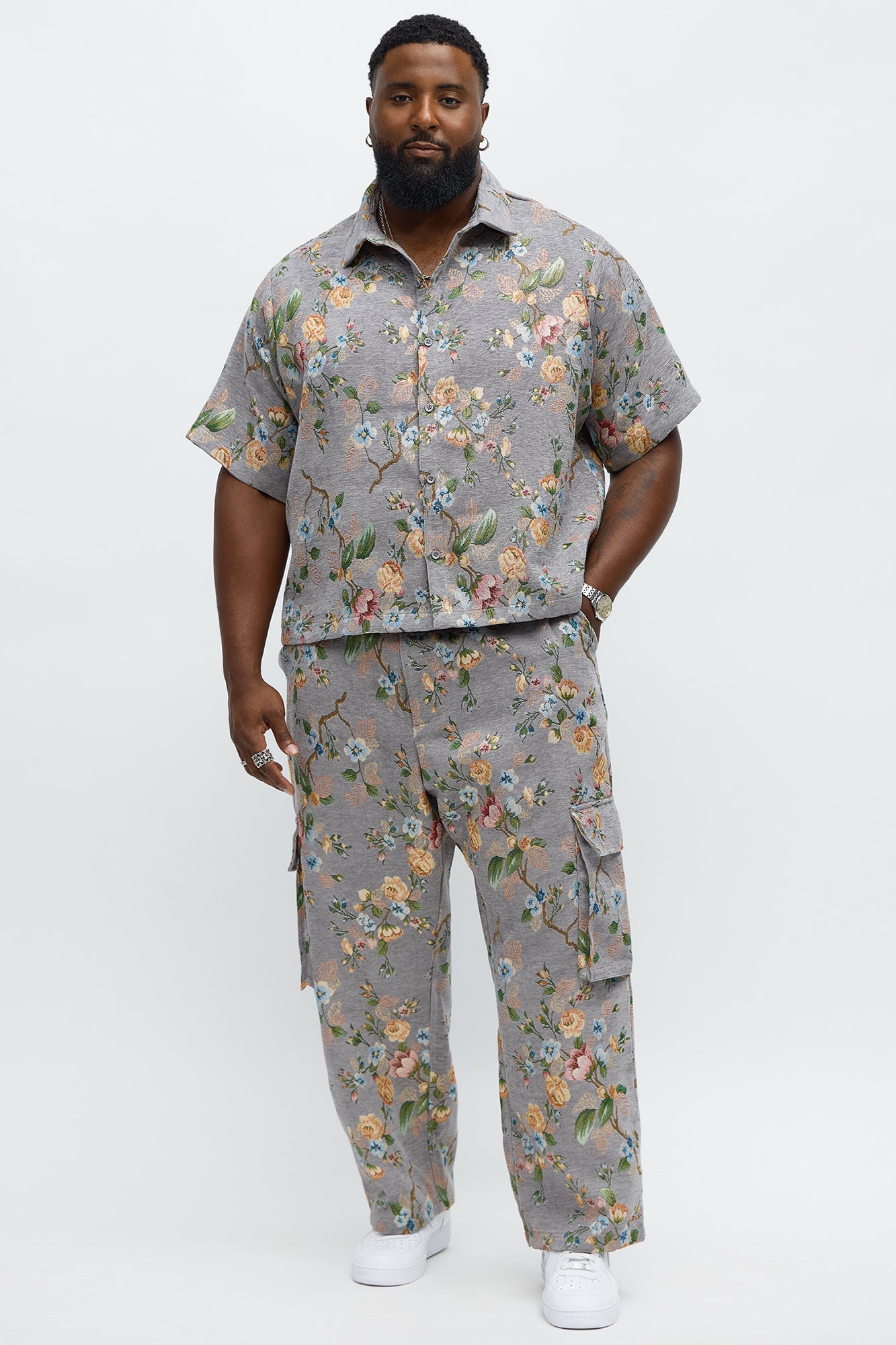 Baggy Blooming Cargo Pant - Grey