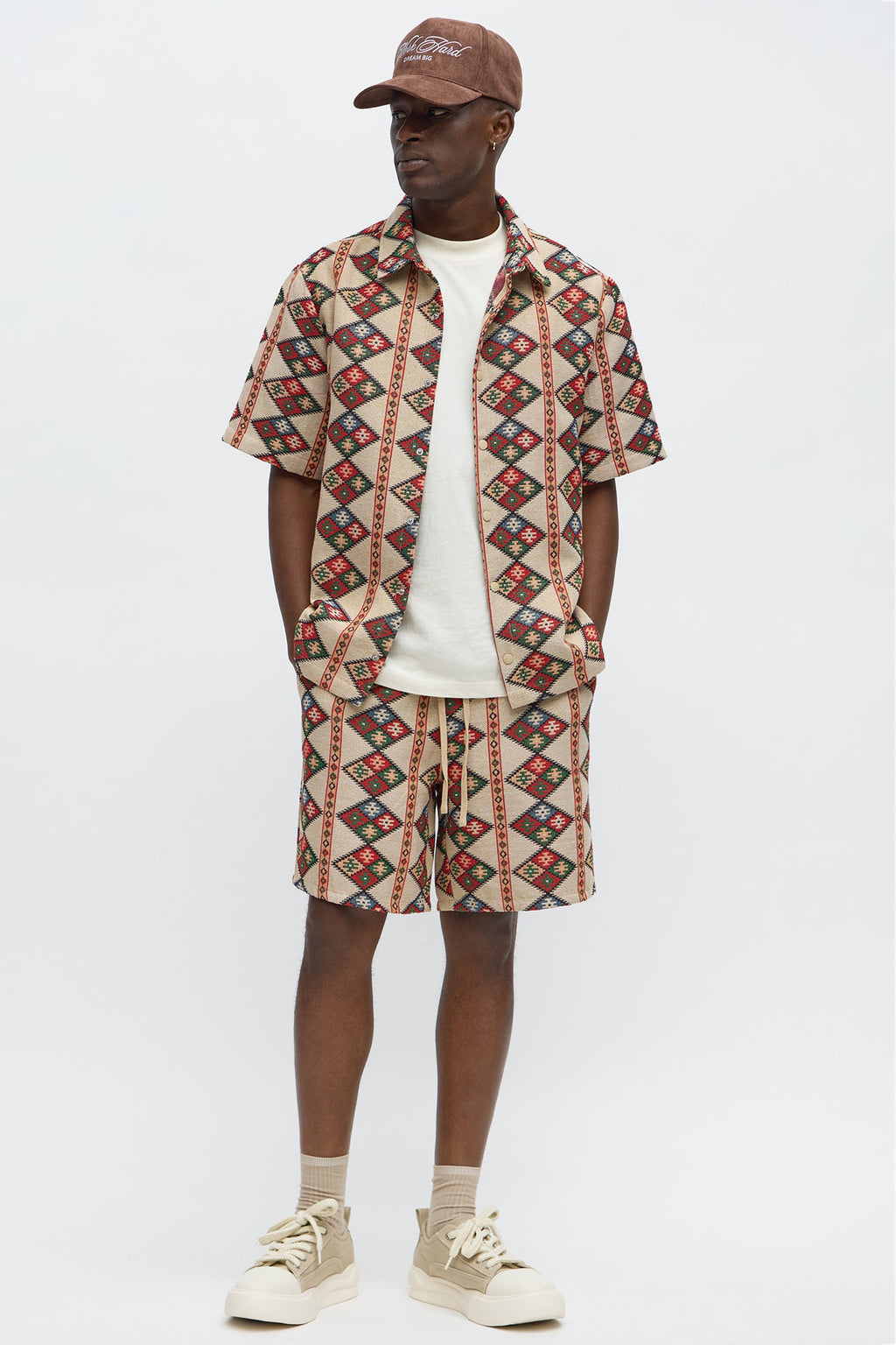 Relaxed Tribal Tapestry Short - Multi Color