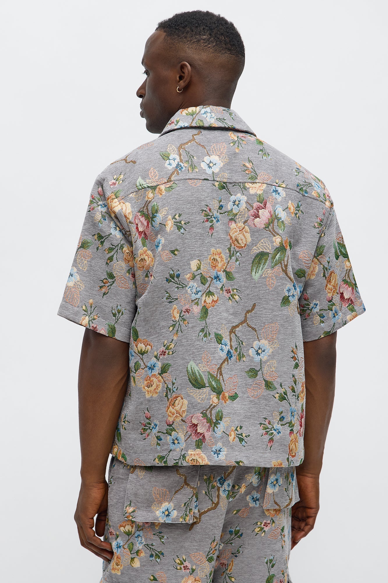 Cropped Blooming Button Up Shirt - Grey