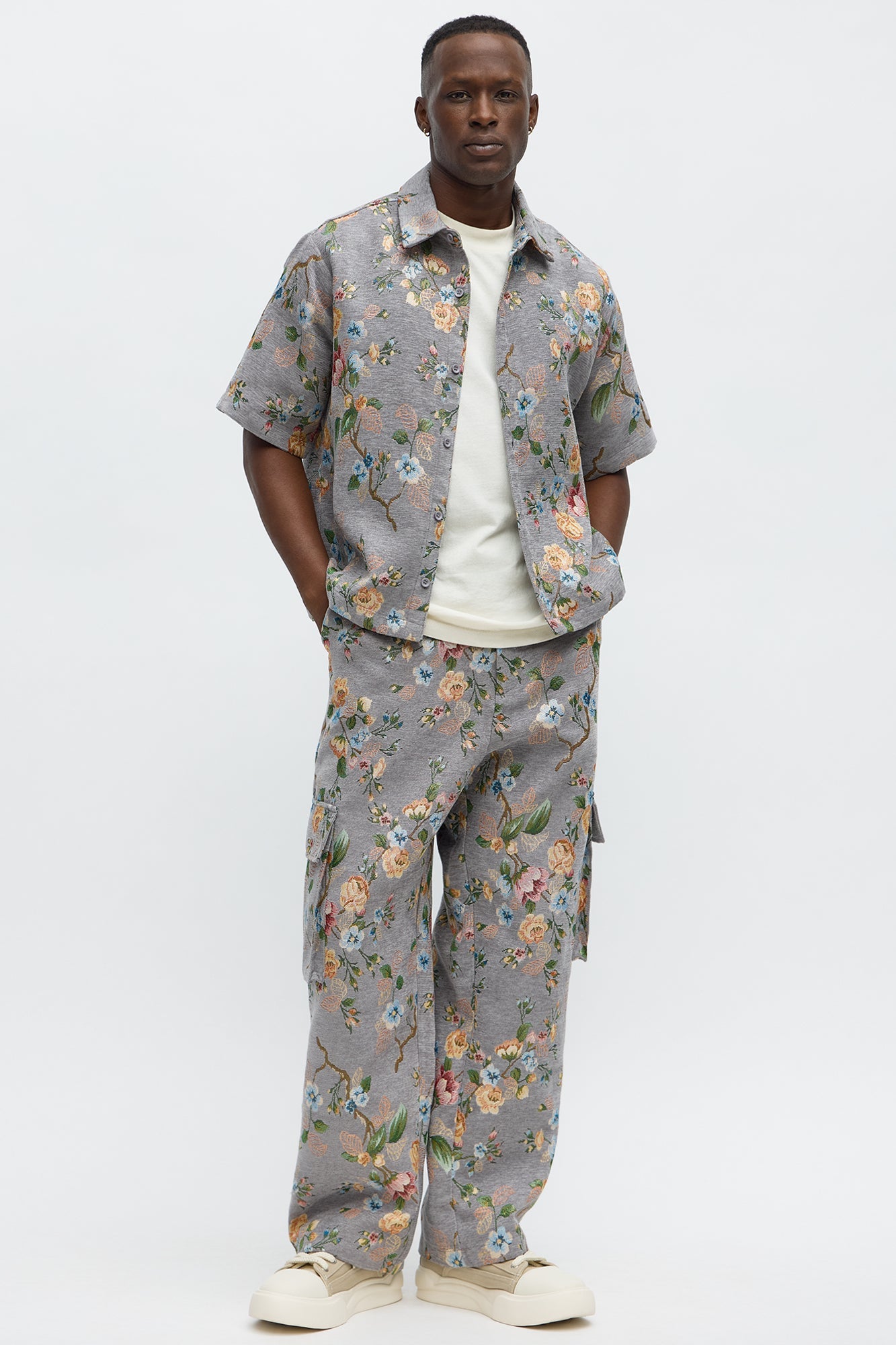 Baggy Blooming Cargo Pant - Grey