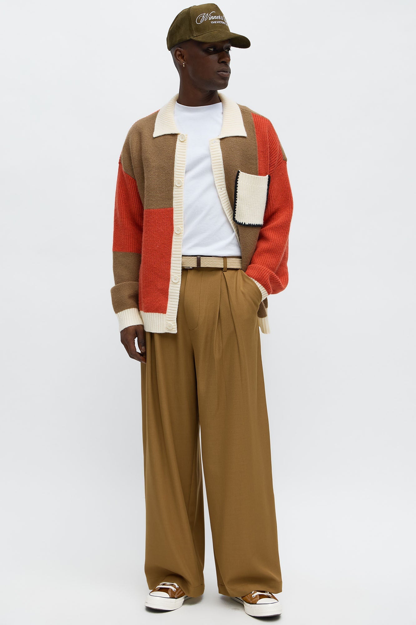 Home Hearth Collared Cardigan - Rust/combo