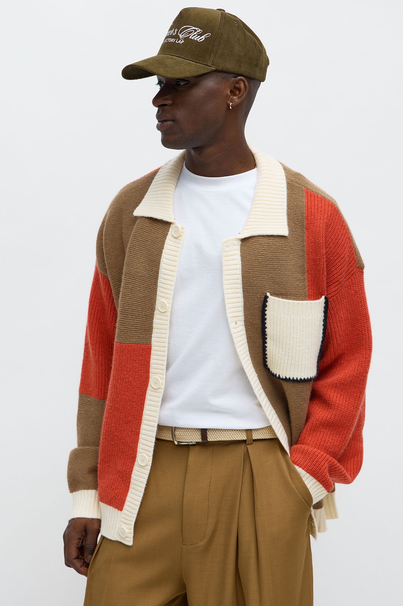 Home Hearth Collared Cardigan - Rust/combo