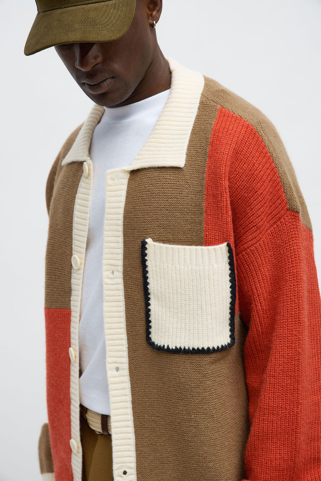 Home Hearth Collared Cardigan - Rust/combo