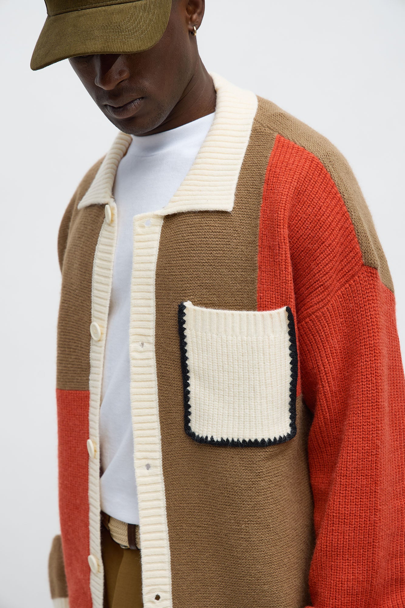 Home Hearth Collared Cardigan - Rust/combo