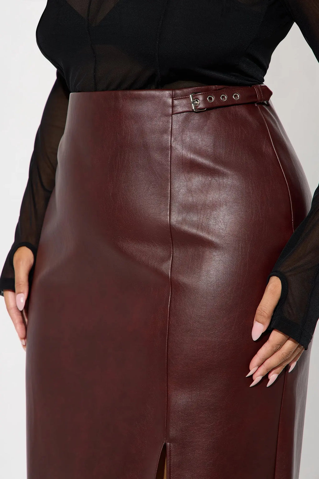 Bad For You Belted Faux Leather Maxi Skirt - Burgundy 
