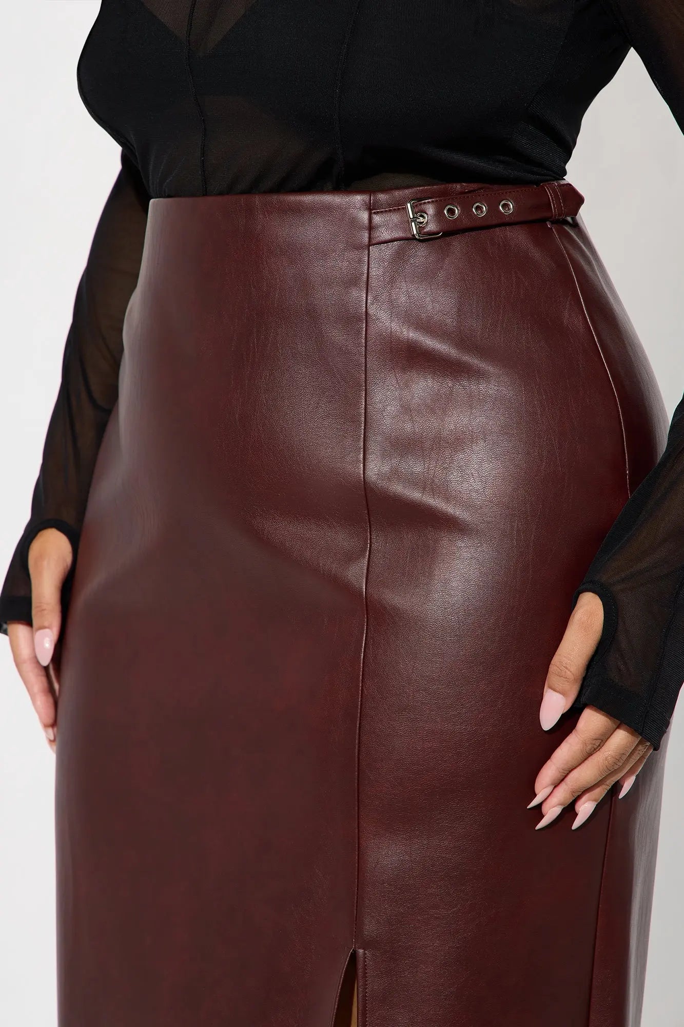 Bad For You Belted Faux Leather Maxi Skirt - Burgundy 