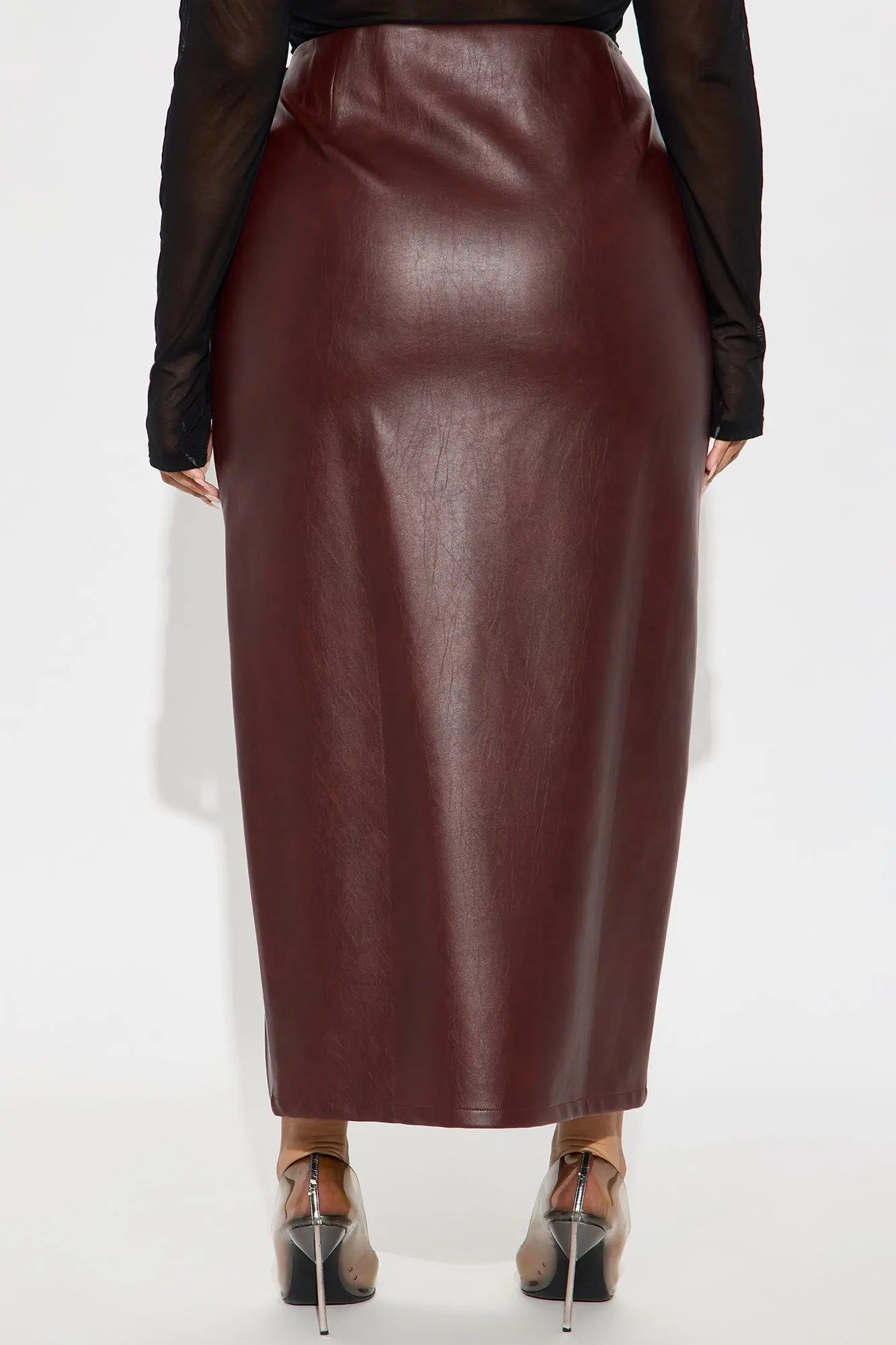 Bad For You Belted Faux Leather Maxi Skirt - Burgundy 