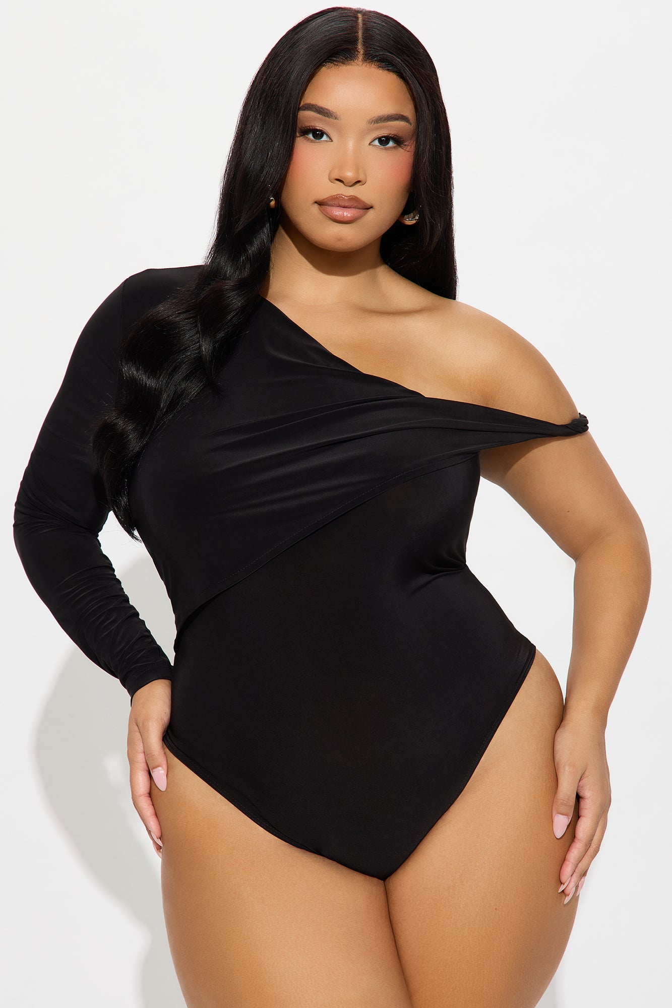 Arabella Long Sleeve Twist Bodysuit  - Black
