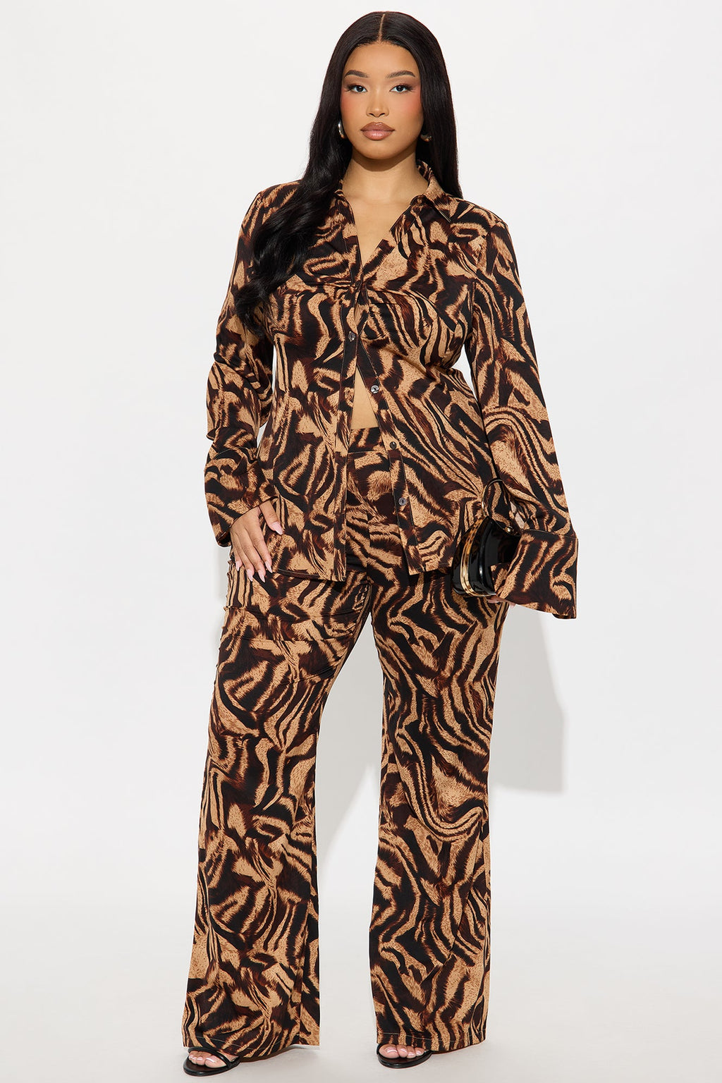 Feminine Aura Pant Set - Brown Combo 