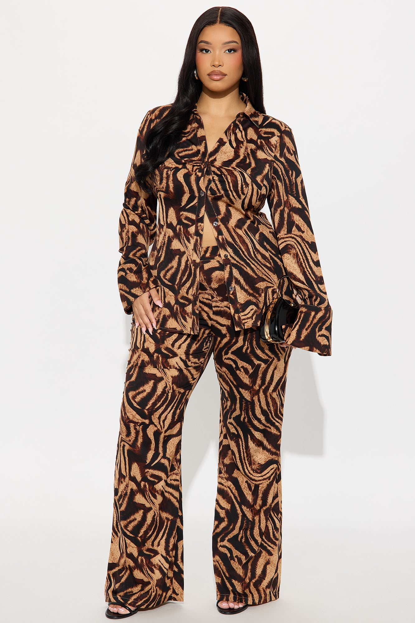 Feminine Aura Pant Set - Brown Combo 