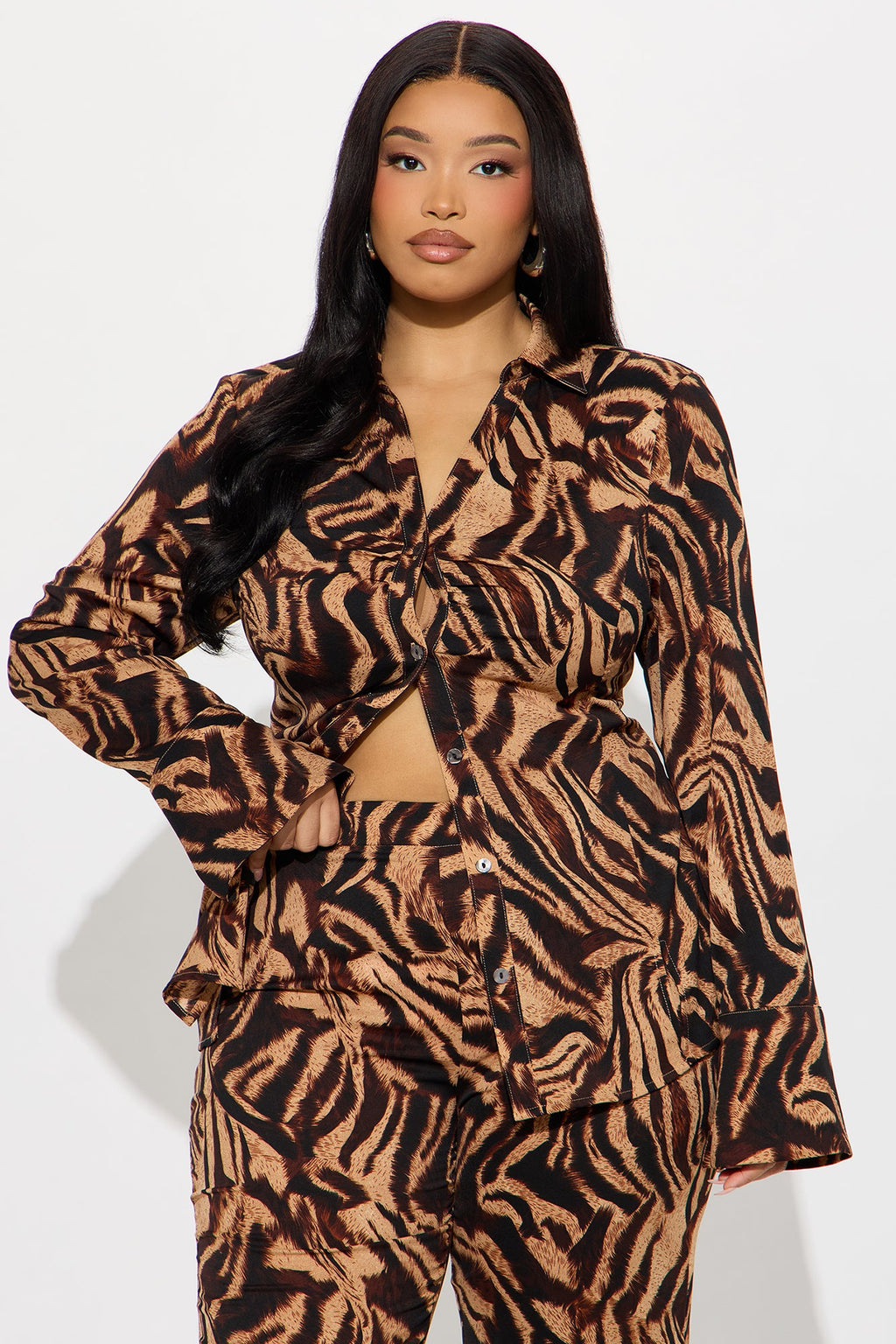 Feminine Aura Pant Set - Brown Combo 