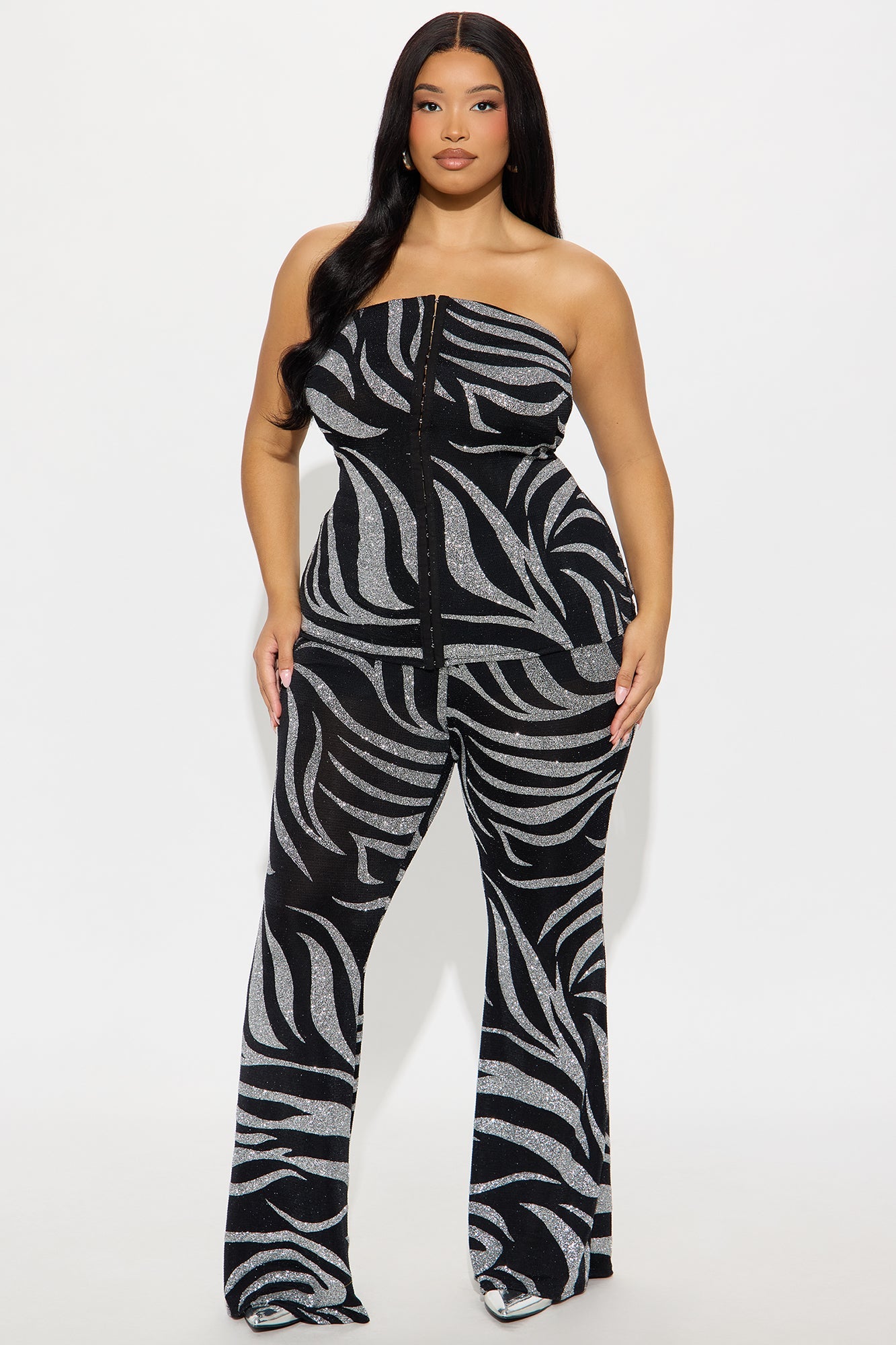 Laura Shimmer Tube Top Pant Set - Black/Silver 