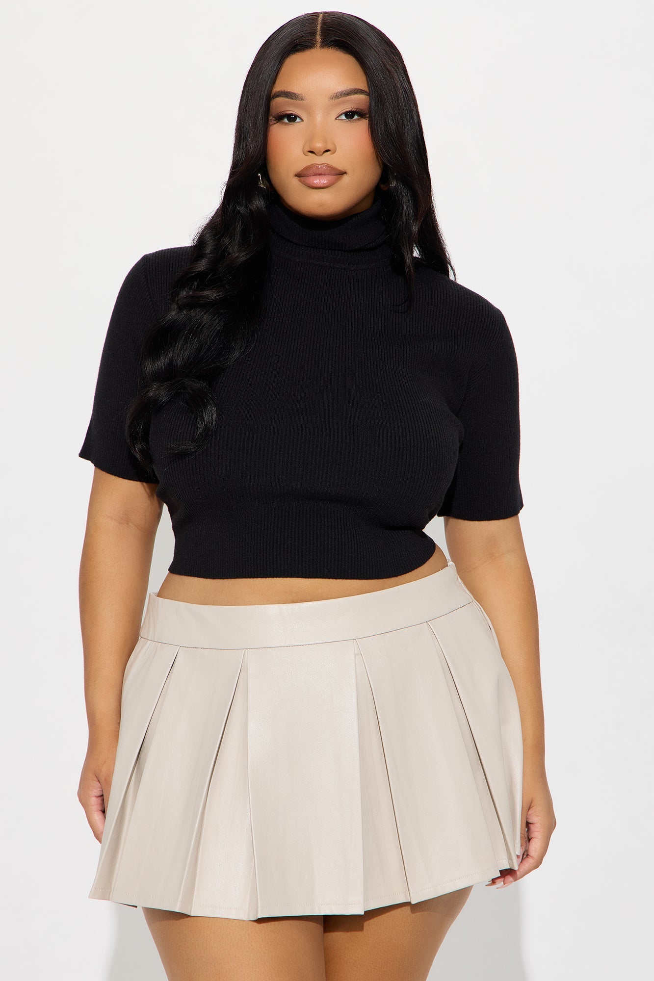 Bundled Up Short Sleeve Turtle Neck Sweater - Black